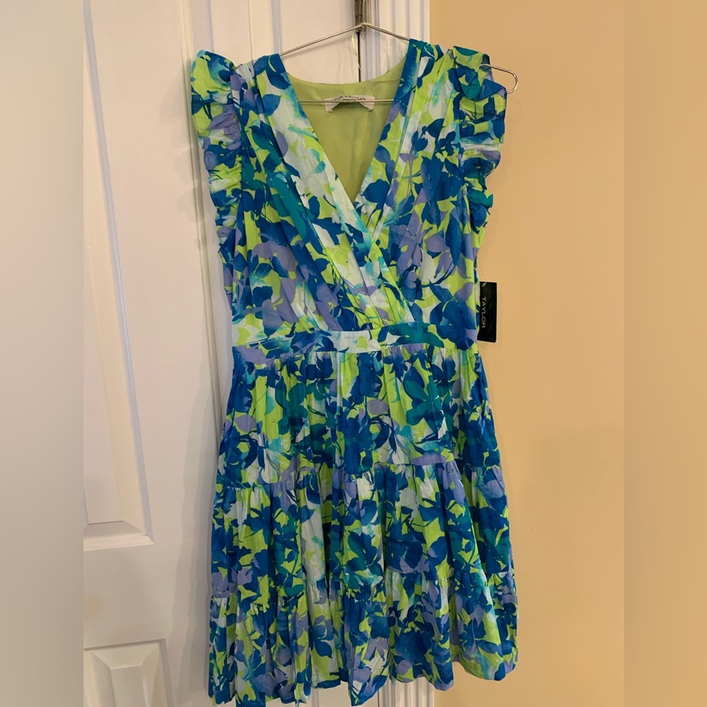 Taylor Women's Floral  Printed A-Line V-Neck tiered Dress size L
